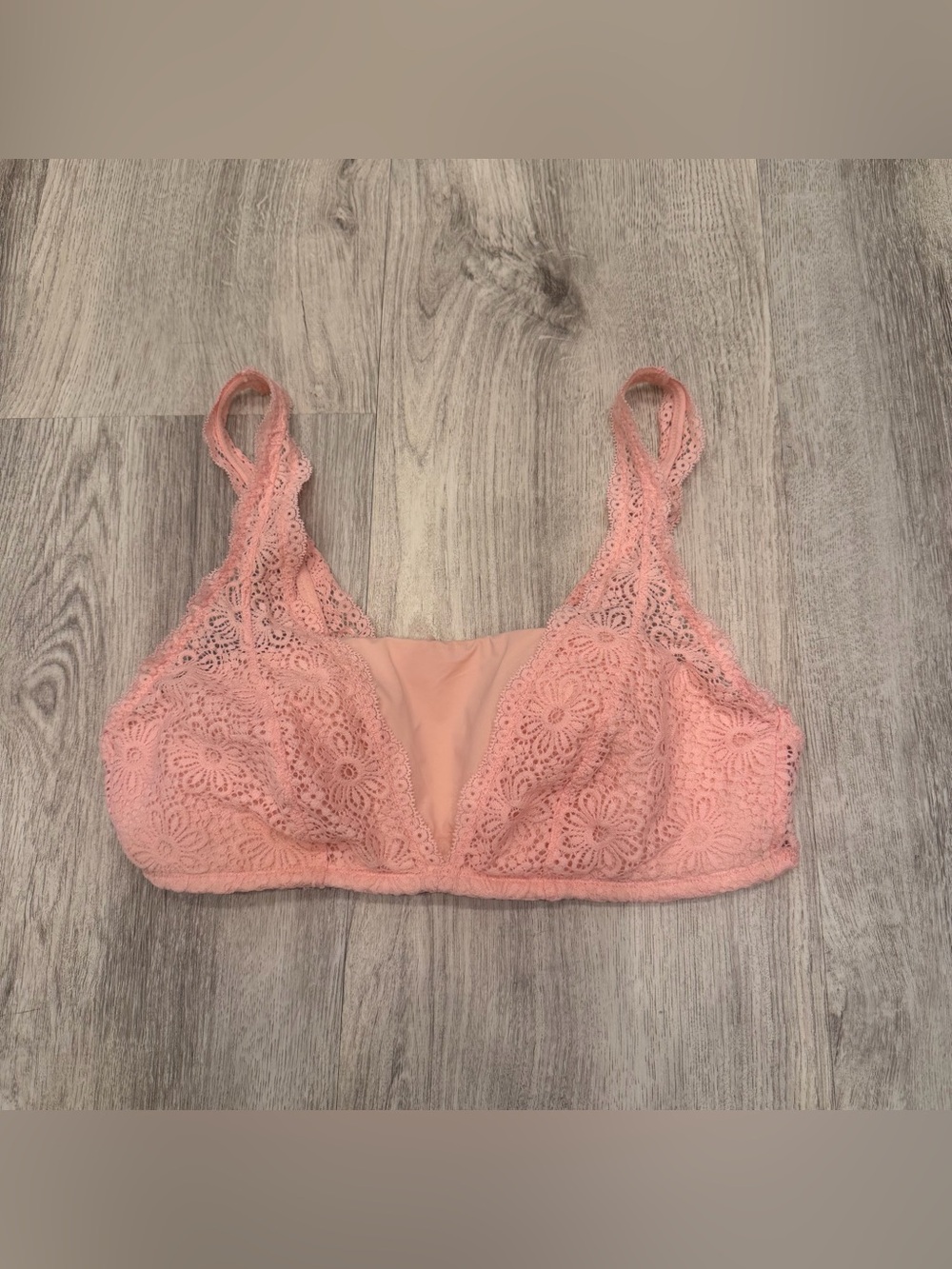 Aerie Medium Coral Floral Lace Wireless Bralette Adjustable Straps